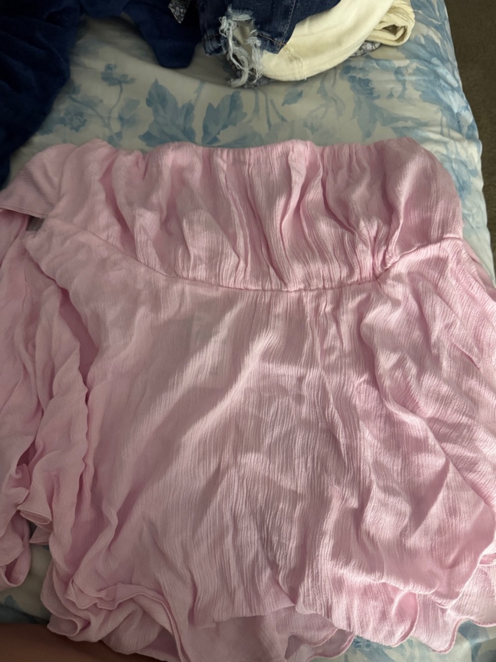 Hollister Pink Strapless Ruffle Top